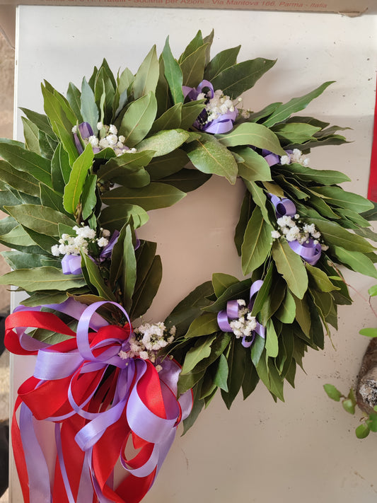 Corona d'alloro con fiocchi e vel di sposa - Valmaflor