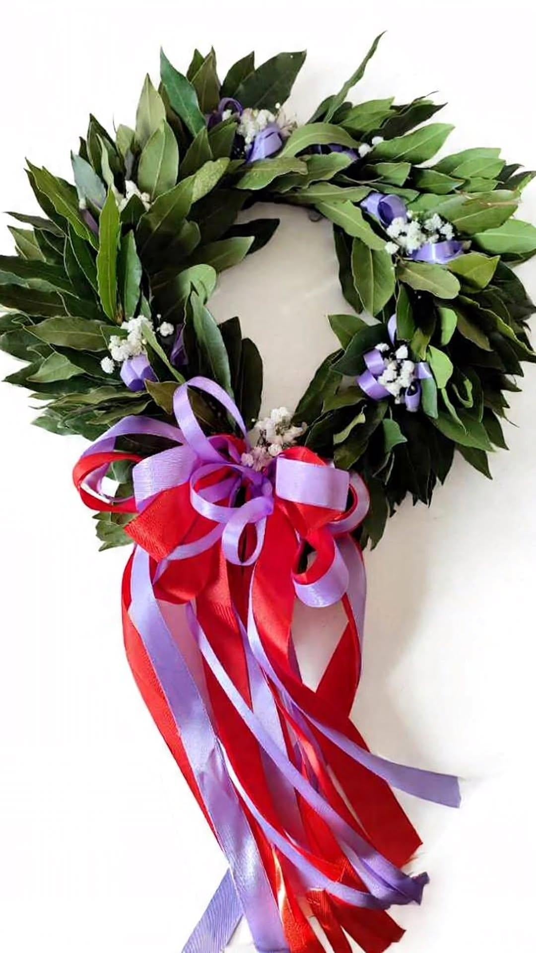 Corona d'alloro con fiocchi e vel di sposa - Valmaflor